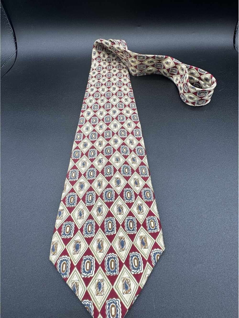 Vintage GAP Silk Tie Red Cream Blue Geometric Foulard Wide 56x4